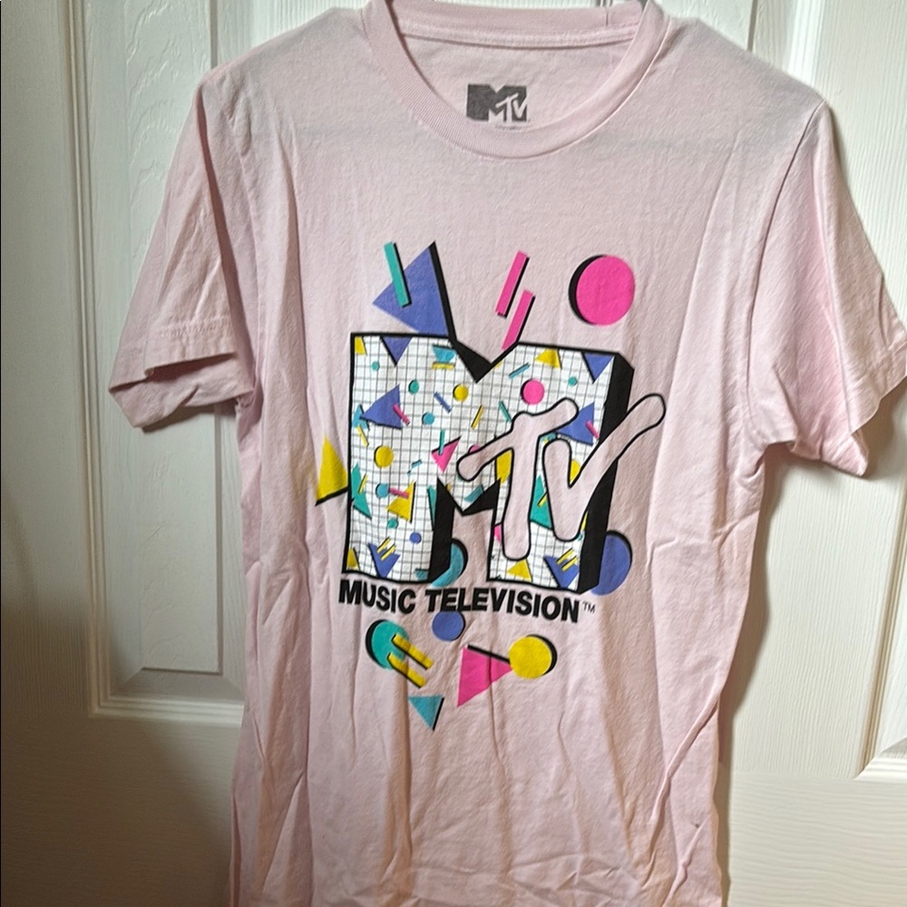 MTV Retro Pink Tee with Geometric Patterns